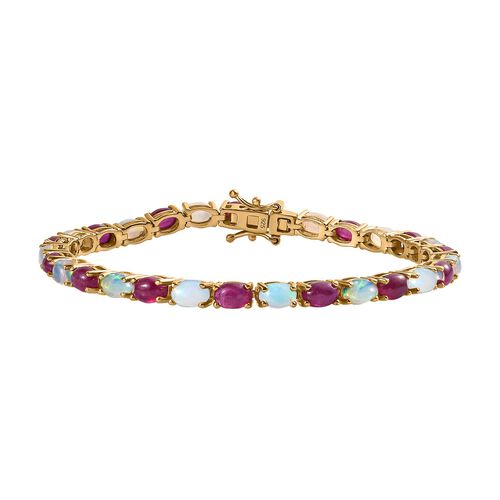 AA Afrikanischer Rubin (Fissure gefüllt), Natürlicher, äthiopischer Welo Opal Armband ca. 19 cm 925 Silber 750 Gelbgold Vermeil ca. 15.61 ct image number 0