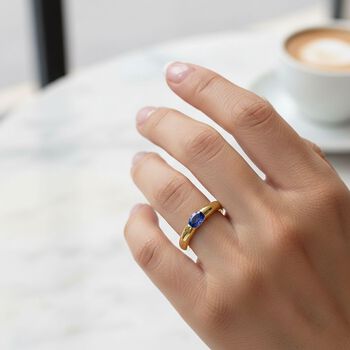 D'Joy AA Tansanit Ring 925 Silber 750 Gelb Vergoldet (Gr&ouml;&szlig;e 18.00) ca. 0,23 ct