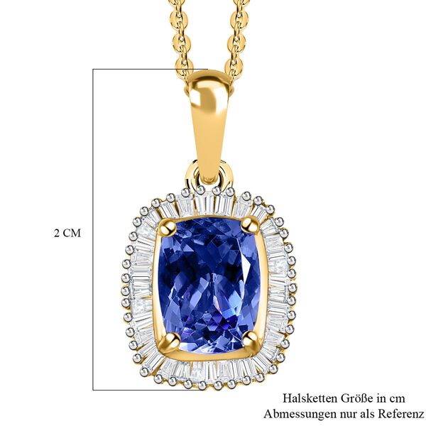 Tansanit und wei&szlig;er Diamant-Anh&auml;nger mit Kette, 925 Silber Gelbgold Vermeil ca. 1,66 ct image number 7