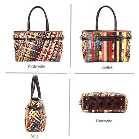 Chaos by Elsie -  Echtleder Handtasche mit RFID-Schutz, Gewebtes Muster in Multicolor, 34x14x25cm