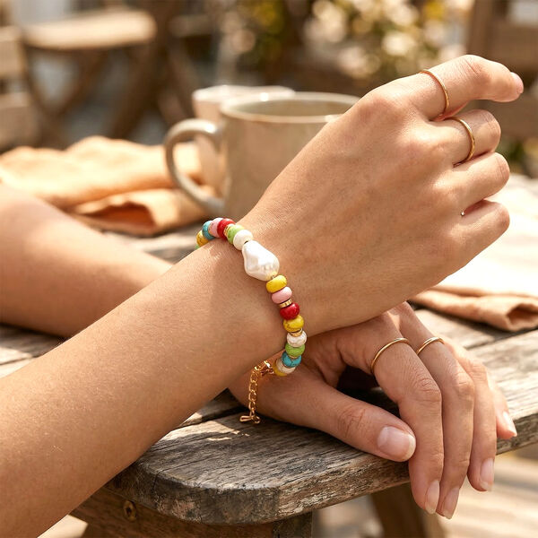 Wei&szlig;e Muschelkernperle, Howlit Armband, ca. 18 cm + 5 cm Extender, goldfarben image number 3