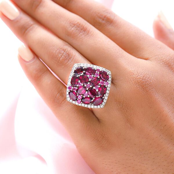 Rhodolith Granat und Zirkon-Cluster-Ring, 925 Silber platiniert, 8,70 ct. image number 3