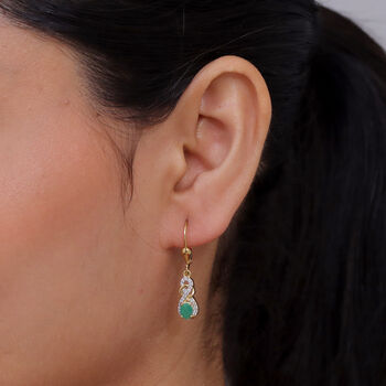 D'Joy Socoto Smaragd, Wei&szlig;er Zirkon Ohrringe 925 Silber 750 Vergoldet ca. 0.95 ct