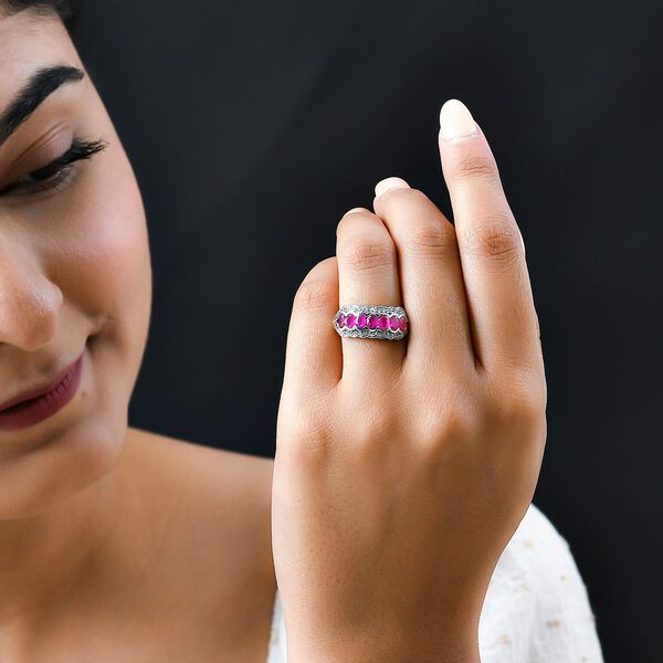 Afrikanischer Rubin (Fissure gef&uuml;llt) und wei&szlig;er Zirkon-Ring, 925 Silber platiniert (Gr&ouml;&szlig;e 17.00) ca. 1.90 ct image number 3