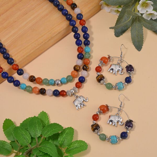 Mehrfarbig Edelsteine Schmuckset Reiner Edelstahl Schwarz oxidiert und Legierung Schwarz oxidiert ca. 648,00 ct. image number 2