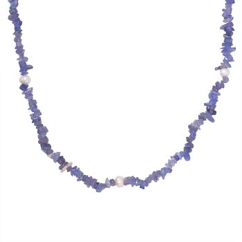 Tansanit, S&uuml;&szlig;wasser Perle Kette 91 cm