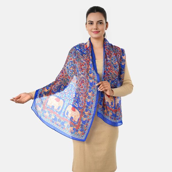 La Marey  100% Silk Printed silk scarves  100% Silk Size-50x170 cms Color-navy blue