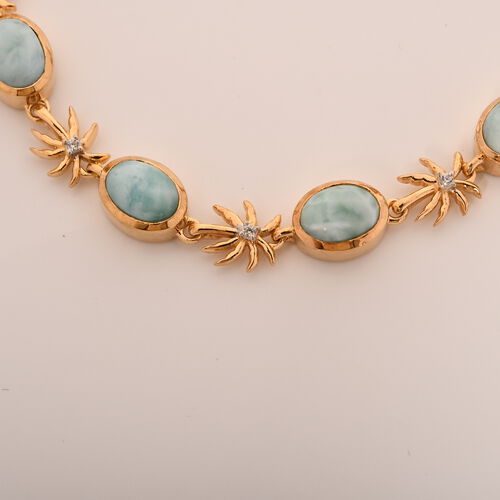 AA Natürlicher grüner Larimar, Weißes Zirkon Armband, ca. 19 cm, 925 Silber 750 Gelbgold Vermeil ca. 8.22 ct image number 1
