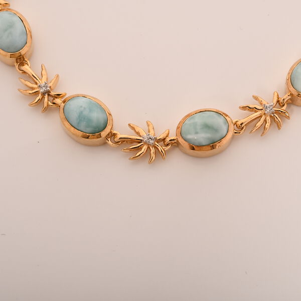 AA Natürlicher grüner Larimar, Weißes Zirkon Armband, ca. 19 cm, 925 Silber 750 Gelbgold Vermeil ca. 8.22 ct image number 1