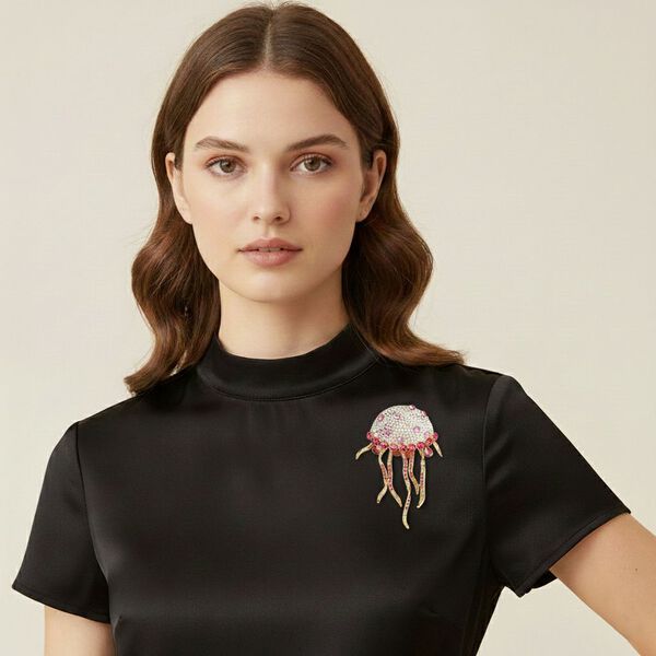 Mehrfarbiger Kristall Brosche  Gelb image number 2