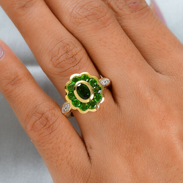 Nat&uuml;rlicher Chromdiopsid und Zirkon Ring 925 Silber vergoldet  ca. 2,17 ct image number 3