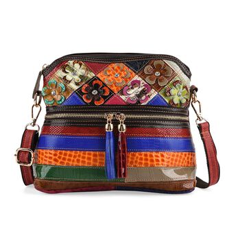 CHAOS BY ELSIE Leder Crossbody Tasche mit RFID Schutz und Rei&szlig;verschlussf&auml;chern 25.5 x 10 x 22 cm Multicolor Blumenmuster