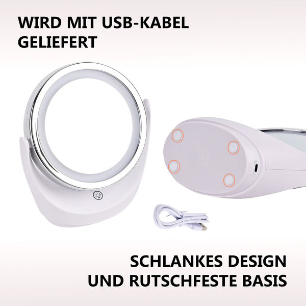 Kosmetikspiegel mit LED Beleuchtung, wiederaufladbarer Akku, Wei&szlig; image number 3