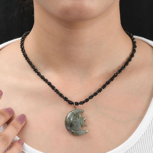 Labradorit und schwarze Spinell-Halskette, 50 cm - 115 ct. image number 4