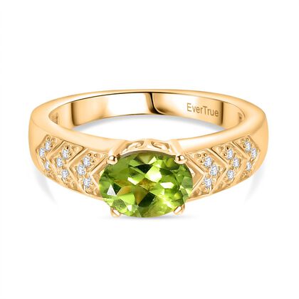 Peridot, Wei&szlig;er Zirkon Ring Nickelfreies Messing, Goldfarben (Gr&ouml;&szlig;e 19.00) ca. 1.38 ct