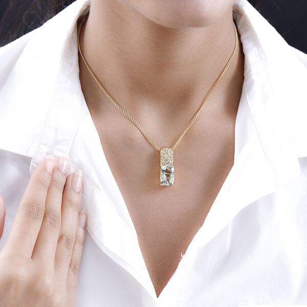 Prasiolith, weißer Zirkon Anhänger mit Kette, 925 Silber vergoldet ca. 6.76 ct image number 3