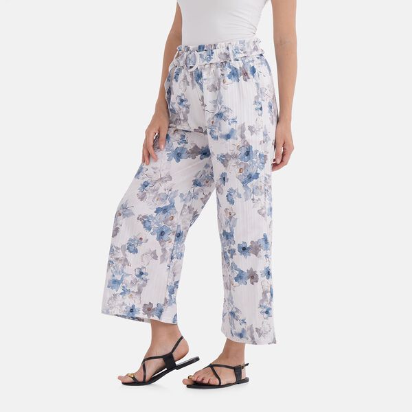 Weit geschnittene Hose mit Blumenprint, High-Waist-Design, elastischer Bund, mit Seitentaschen, elastisch und bequem, Einheitsgröße, Länge 99 cm, Weiß image number 3