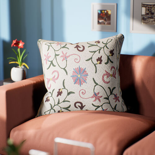 Bestickte Kissenhülle - Luxusdesign 45x45 cm, rosa und gelb image number 0