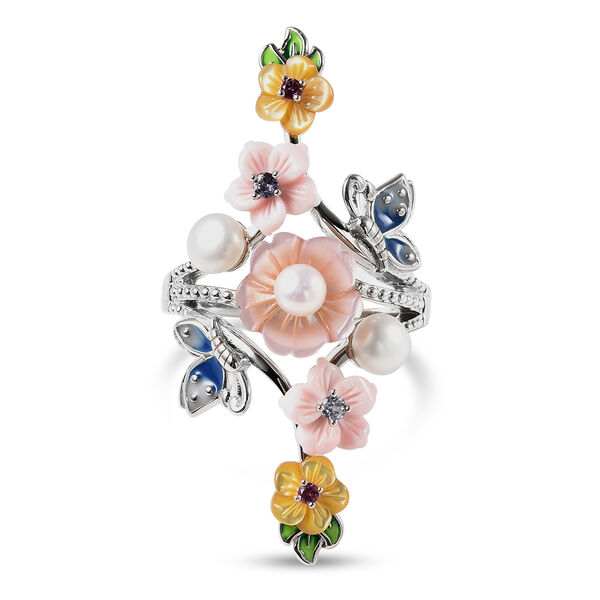 JARDIN-KOLLEKTION Mehrfarbig Perlmutt und Mehrfarbig Edelsteine Ring 925 Silber Rhodium-&Uuml;berzug