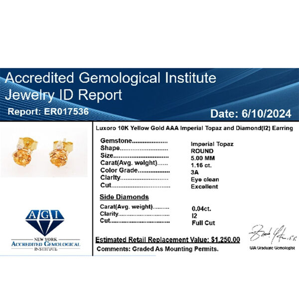 LUXORO zertifiziert und geprüft AAA kaiserlicher Topas und Diamant Ohrringe in 417 Gold - 1,2 ct. image number 5