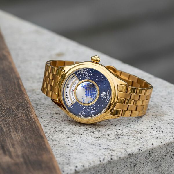 WILLIAM HUNT - Automatik Armbanduhr mit mechanischem Uhrwerk Sternenhimmel Zifferblatt, 316L Edelstahl, Goldfarben image number 2