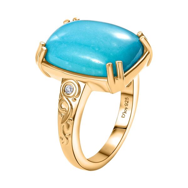 D'Joy AA Sleeping Beauty Türkis, Weißer Diamant Ring 925 Silber 750 Gelbgold Vermeil (Größe 17.00) ca. 7.06 ct image number 5