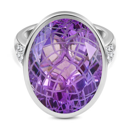 Rose de France Amethyst und wei&szlig;er Zirkon Ring, 925 Silber platiniert (Gr&ouml;&szlig;e 20.00) ca. 17.08 ct
