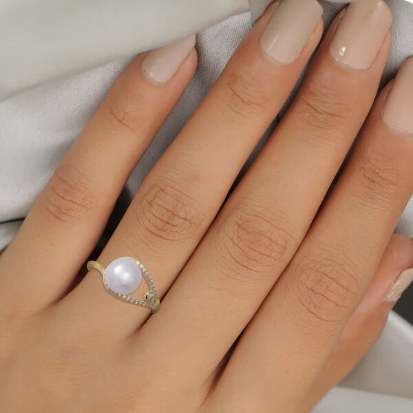 S&uuml;&szlig;wasser Perle und Wei&szlig;er kubisch Zirkonia Ring 925 Silber Vergoldet ca. 5,89 ct image number 3