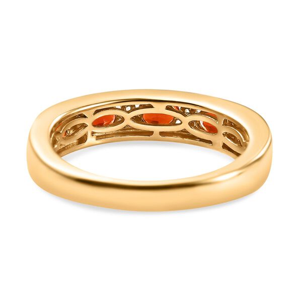 Mexikanischer Kirschfeuer-Opal und wei&szlig;er Zirkon-Ring, 925 Silber vergoldet (Gr&ouml;&szlig;e 21.00) ca. 0.73 ct image number 6