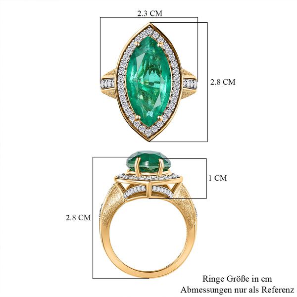 Smaragd-Quarz-Triplette, wei&szlig;er Zirkon Ring, 925 Silber Gelbgold Vermeil (Gr&ouml;&szlig;e 17.00) ca. 9.39 ct image number 7