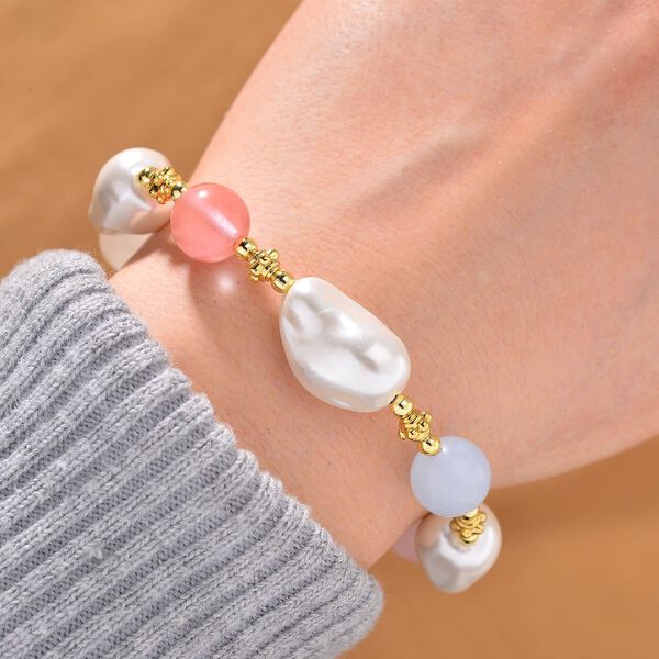 Weißes Muschelkernperle und Multi-Edelstein-Armband, 18+5 cm image number 2