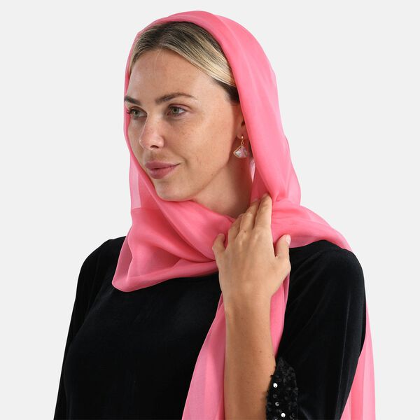 LA MAREY 2er-Set 110x180cm Seidenschal aus 100% Maulbeerseide mit Ohrringen, Rosa image number 6