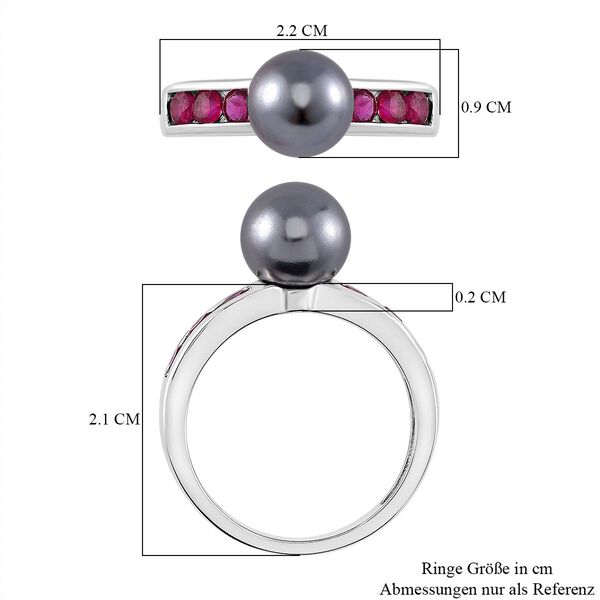 Tahiti Muschelkernperle, Afrikanischer Rubin (Fissure gef&uuml;llt) Ring 925 Silber platiniert (Gr&ouml;&szlig;e 16.00) image number 5