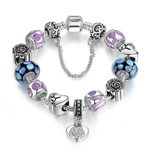 Multi-Glas und mehrfarbiges emailliertes Charm-Armband im Designer-Stil, 19 cm