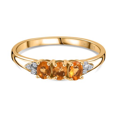 D’joy Salamanca Feueropal, Weißer Zirkon Ring 925 Silber 750 Gelb Vergoldet (Größe 18.00) ca. 0,41 ct image number 0