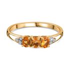 D’joy Salamanca Feueropal, Weißer Zirkon Ring 925 Silber 750 Gelb Vergoldet (Größe 18.00) ca. 0,41 ct
