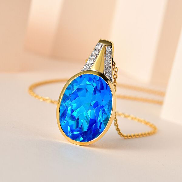 Karibik Quarz und Zirkon Anhänger mit Kette, 45 cm - 19,20 ct. image number 3