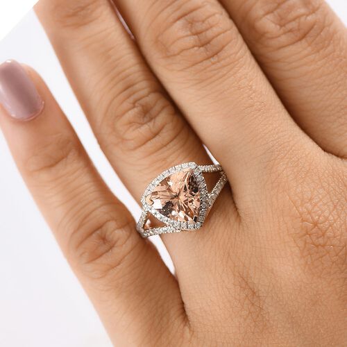 AAA Morganit, Weißer Diamant Ring 417 Gold (Größe 19.00) ca. 3,07 ct image number 1