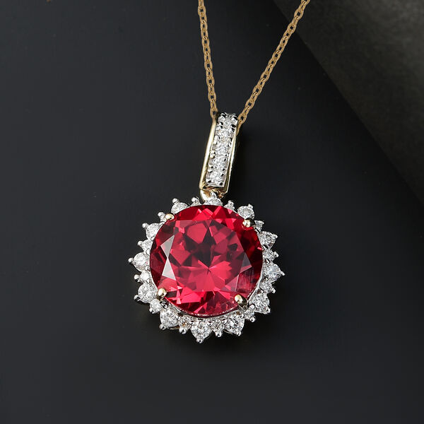 LUXURIANT zertifiziert und gepr&uuml;ft AAA Labor Padparadscha Saphir und VS-EF Labor Diamant Anh&auml;nger mit 45cm Kette in 417 Gold - 4,27 ct. image number 1