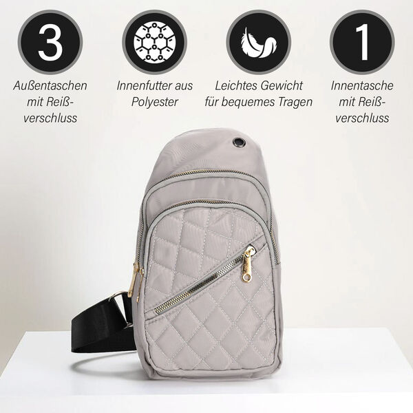 Stepp-Slingtasche mit RFID-Schutz und Kopfhöreröffnung, Größe: 17x7,5x30cm, Hellgrau image number 4