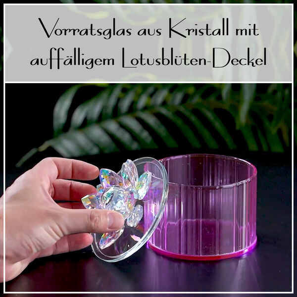 Deko Vorratsglas aus Kristallglas mit Lotusbl&uuml;te Deckel, pink image number 5