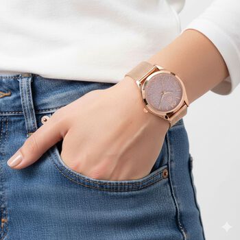 STRADA Stardust Dial Uhr mit japanischem Uhrwerk und ros&eacute;goldfarbenem 316L Edelstahl -Mesh-Armband