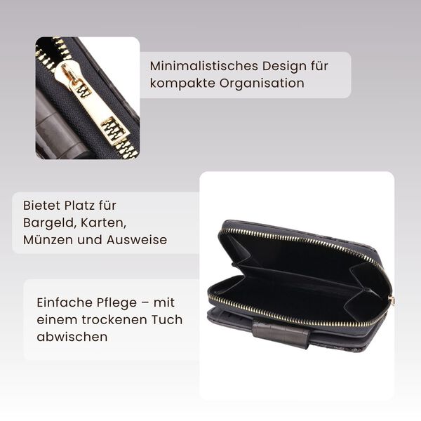 Elegante Geldbörse mit Krokoprägung, RFID-Schutz, 14,5×9,5cm, Beige image number 3