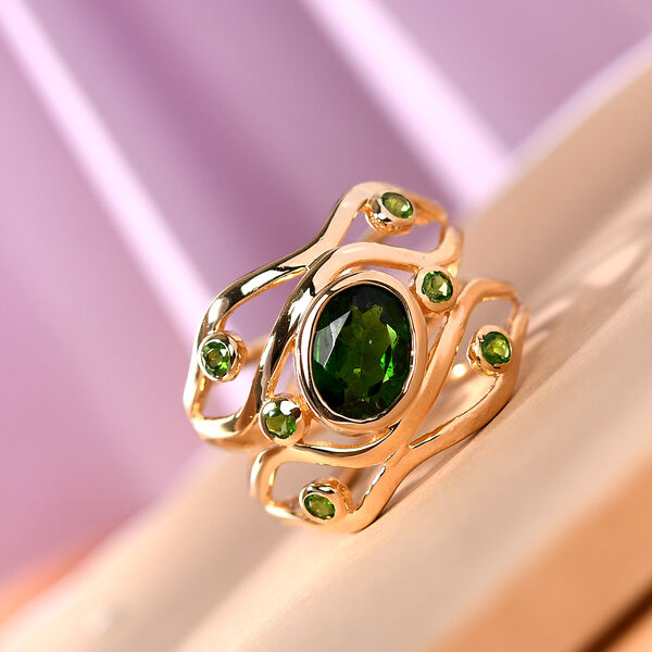 Nat&uuml;rlicher Chromdiopsid Ring 925 Silber Gelbgold Vermeil  ca. 1,54 ct image number 2
