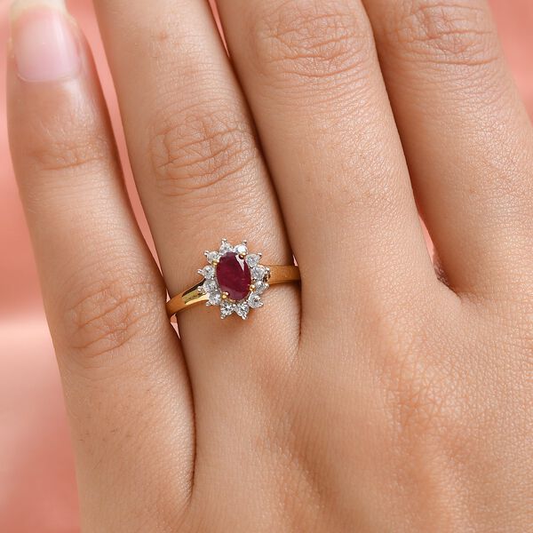 Afrikanisher Rubin(Fissure gefüllt) und Zirkon Ring 925 Silber vergoldet image number 3