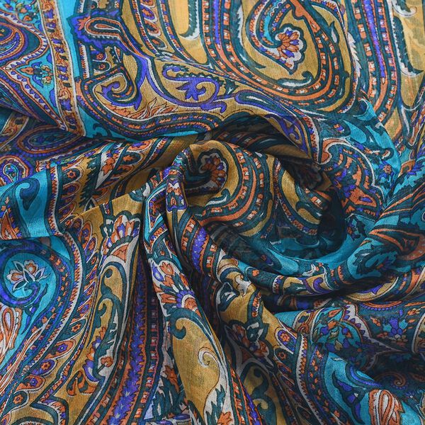 Bedruckter Seidenschal, 48x160cm, Blaugr&uuml;n image number 6