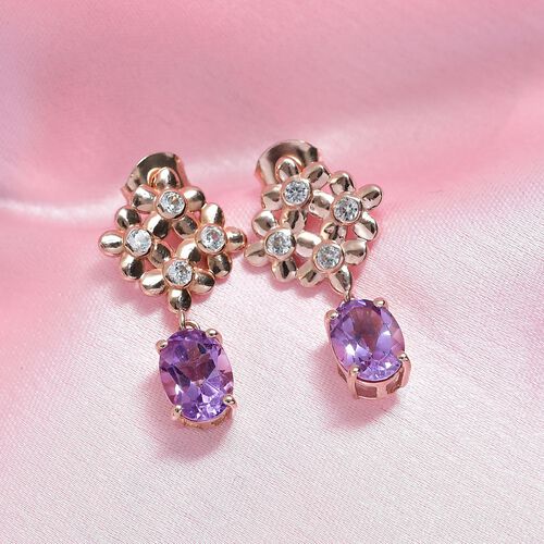 D'Joy AAA Rose De France Amethyst, Weißer Zirkon Ohrringe 925 Silber 750 rosévergoldet ca. 2,89 ct. image number 1