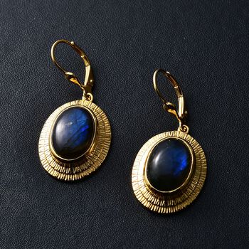 AAA Labradorit Ohrringe 925 Silber 750 Gelbgold Vermeil ca. 12.21 ct