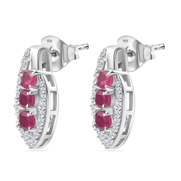 Afrikanischer Rubin (Fissure gef&uuml;llt), Wei&szlig;er Zirkon Ohrringe 925 Silber platiniert ca. 2,08 ct. image number 4