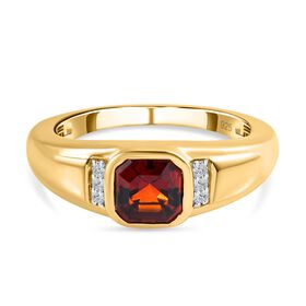 Kirsch-Citrin und weißer-Zirkon Ring, 925 Silber Gelbgold Vermeil (Größe 21.00) ca. 1.01 ct